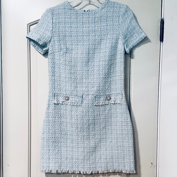 Bebop Women’s Tweed Preppy Short Sleeve Blue Cream Knee Length Dress Size XS - Picture 1 of 11